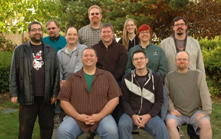 Green Ronin's staff photo, taken at our 2011 GR Summit in Seattle. Back row: Bill Bodden, Marc Schmalz, Intern Kate; Middle row: Chris Pramas, Rich Redman, Hal Mangold, Nicole Lindroos, Will Hindmarch; Front row: Jon Leitheusser, Steve Kenson, Evan Sass; Not pictured (since we hadn't hired him yet): Joe Carriker.